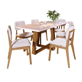 Conjunto Sala De Jantar Mesa Wood Retangular Barril 160cm Com 6 Cadeiras Classic Nature