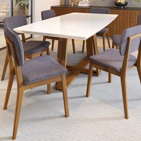 Conjunto Sala De Jantar Mesa Wood Retangular Branco 120cm Com 4 Cadeiras Classic Cinza
