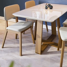 Conjunto Sala De Jantar Mesa Wood Retangular Off White 160cm Com 6 Cadeiras Classic Nature