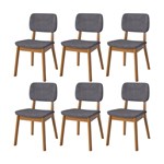 Conjunto Sala De Jantar Mesa Wood Retangular Off White 180cm Com 6 Cadeiras Classic Cinza