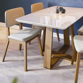 Conjunto Sala De Jantar Mesa Wood Retangular Off White140cm Com 4 Cadeiras Classic Nature