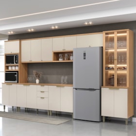 Cozinha Modulada Amajari 7 Peças Com Torre Quente E Cristaleira Adega