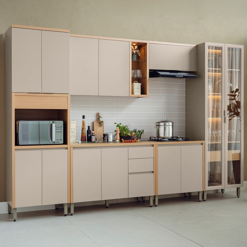 Cozinha Modulada Turan 6 Peças Com Cristaleira E Torre 1 Nicho