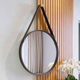 Espelho Aqua em Couro Sintético 60 cm - Preto