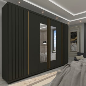 Guarda Roupa Casal 6 Portas Com Espelho Absolut New Ripado Grafite