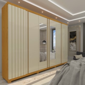 Guarda Roupa Casal 6 Portas Com Espelho Absolut New Ripado Naturale E Off White