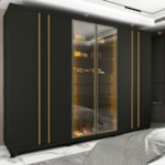 Guarda Roupas Casal 6 Portas De Bater Com Led Absolut New Reflecta - Grafite