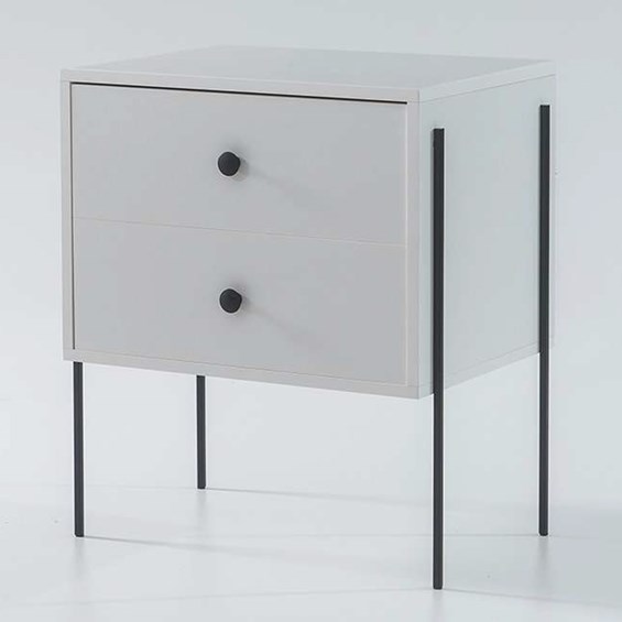 Mesinha de cabeceira moderna, mesa de cabeceira em couro, móveis de quarto  branco com 2 gavetas com pé de mesa de metal.Móveis de cabeceira para