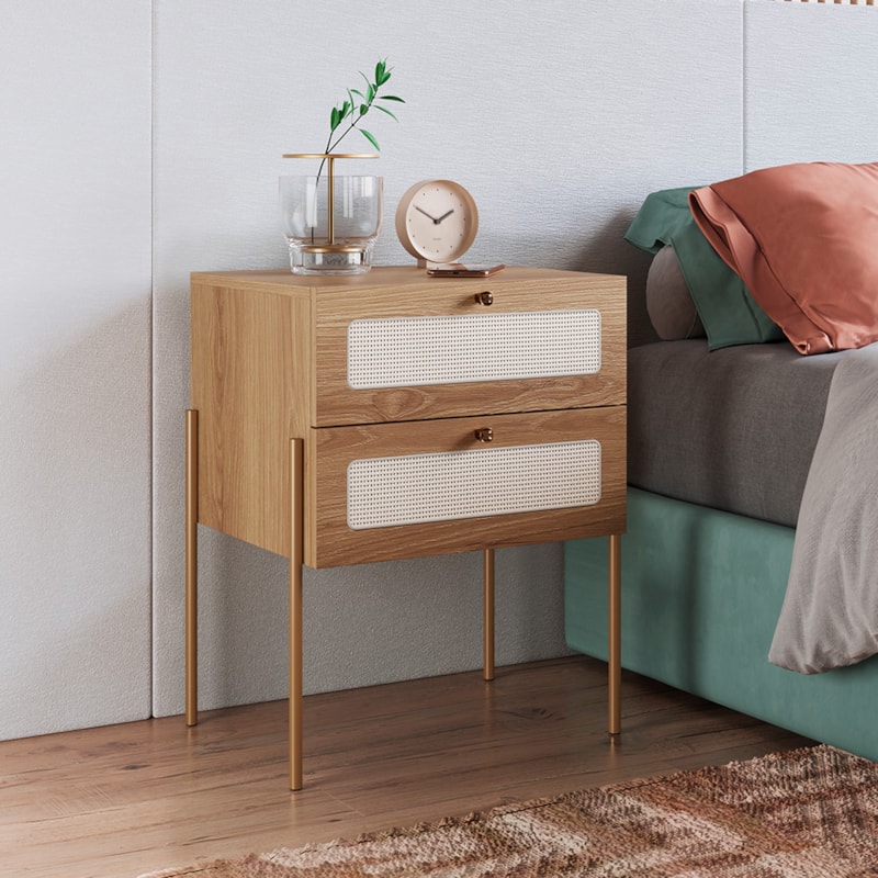 Mesa De Cabeceira Oslo 2 Gavetas Com Pés Metálicos