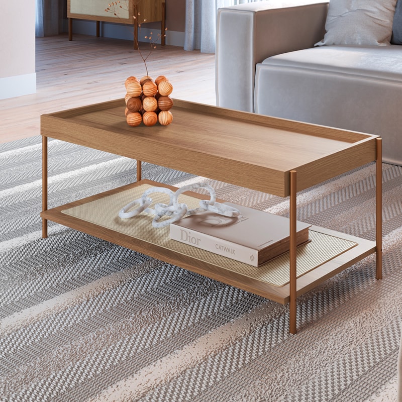 Mesa De Centro Oslo Retangular Com Pés Metálicos