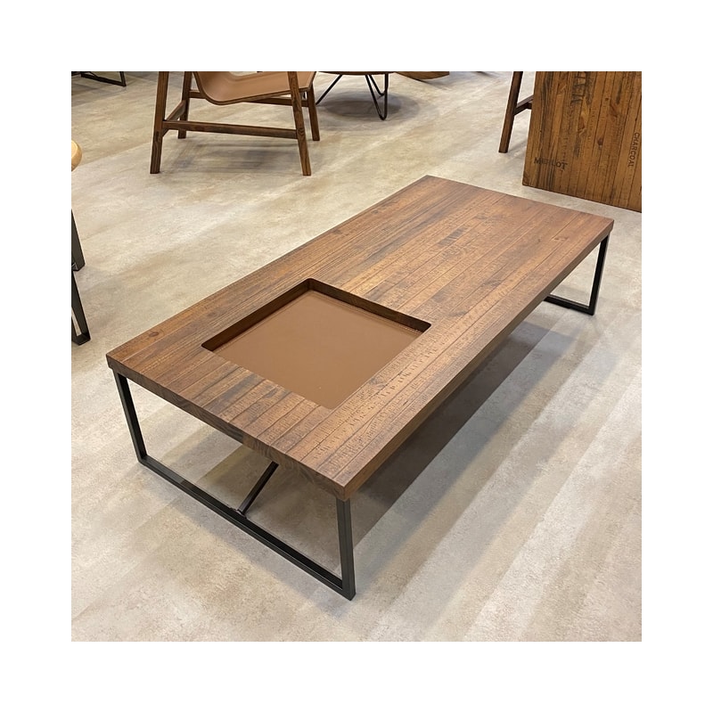 Mesa de Centro Tiziana em Madeira Maciça 70 cm - Grafite/Rustic Brown