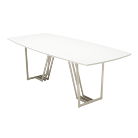 Mesa De Jantar Albany 8 Lugares Com Tampo De Madeira E Vidro - Off White E Champanhe