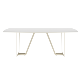 Mesa De Jantar Albany 8 Lugares Com Tampo De Madeira E Vidro - Off White E Champanhe