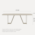 Mesa De Jantar Albany 8 Lugares Com Tampo De Madeira E Vidro - Off White E Champanhe