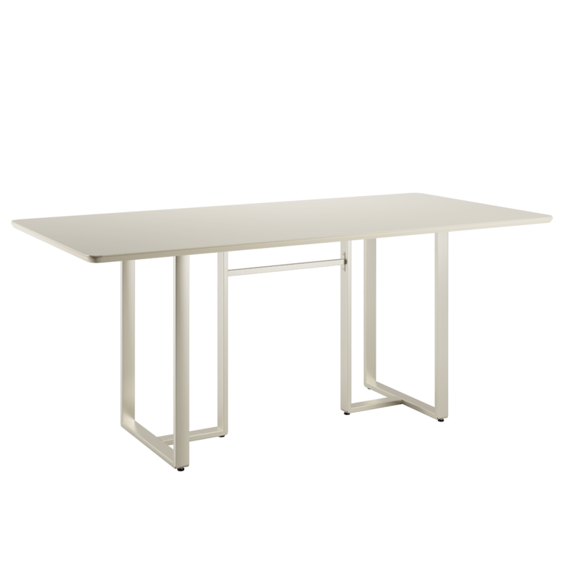 Mesa De Jantar Arcádia 6 Lugares Com Tampo De Madeira E Vidro - Off White E Champanhe