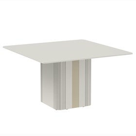 Mesa de Jantar Liege Quadrada C/ Tampo de Vidro 135 cm - Off-white Fosco