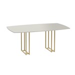 Mesa de Jantar Line C/ Tampo de Vidro 180 cm - Off-white Fosco/Dourado