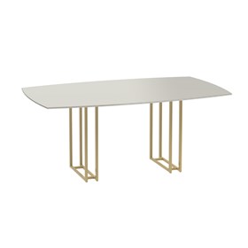 Mesa de Jantar Line C/ Tampo de Vidro 180 cm - Off-white Fosco/Dourado