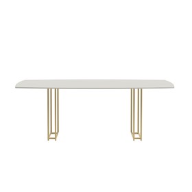 Mesa de Jantar Line C/ Tampo de Vidro 220 cm - Off-white Fosco/Dourado