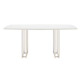 Mesa De Jantar Line Com Tampo De Madeira E Vidro - Off White E Champanhe