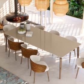 Mesa De Jantar Margot Com Tampo De Vidro Branco