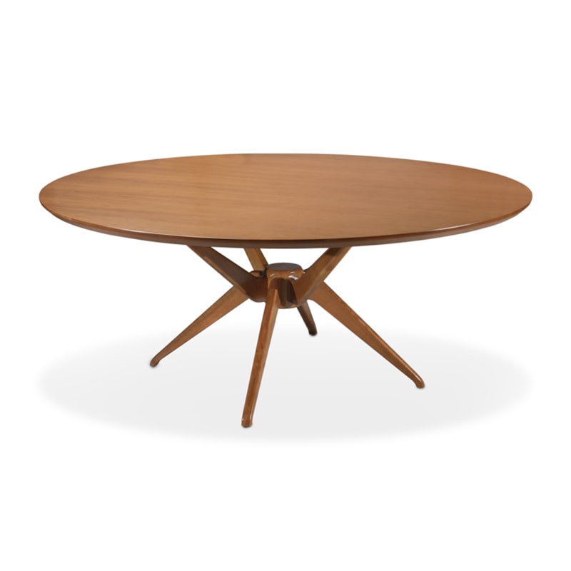 Mesa De Jantar Oval Brunna Em Madeira Maciça Castanho Claro E Tampo Laminado