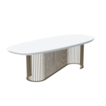 Mesa De Jantar Oval Dunnaval 220x110cm Com Tampo De Vidro Bianco E Pés Champagne
