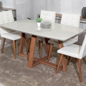 Mesa De Jantar Retangular Bennett Natural Com Tampo De Vidro