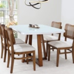 Mesa De Jantar Retangular Canyelles Com Tampo De Vidro Branco