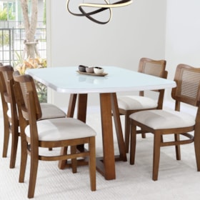 Mesa De Jantar Retangular Canyelles Com Tampo De Vidro Branco