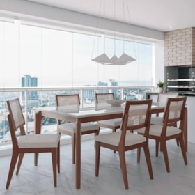 Mesa De Jantar Retangular Lauren Com Tampo De Vidro 210cm - Natural/Off White - Outlet