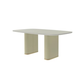 Mesa De Jantar Retangular Lintz 180cm Com Tampo De Vidro Off White E Dourado - Outlet