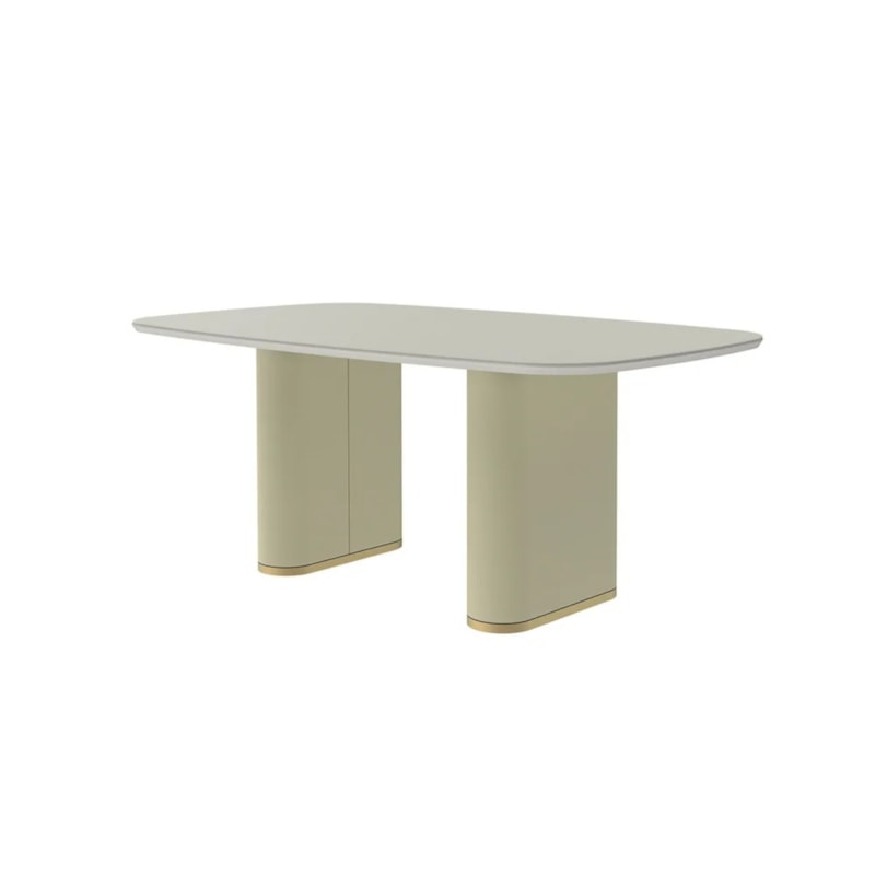 Mesa De Jantar Retangular Lintz 180cm Com Tampo De Vidro Off White E Dourado - Outlet