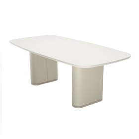 Mesa De Jantar Retangular Lintz Com Tampo De Vidro Off White E Champanhe