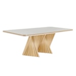 Mesa De Jantar Retangular Samira Em Madeira Natural E Tampo De Vidro Off White