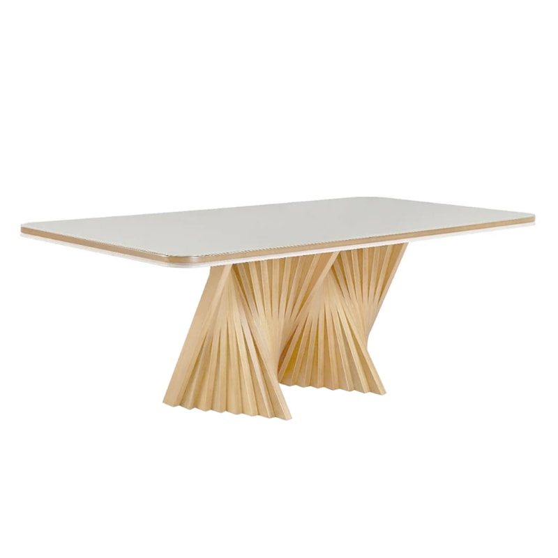 Mesa De Jantar Retangular Samira Em Madeira Natural E Tampo De Vidro Off White