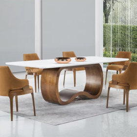 Mesa De Jantar Retangular Sandra Com Base Curva E Tampo De Vidro