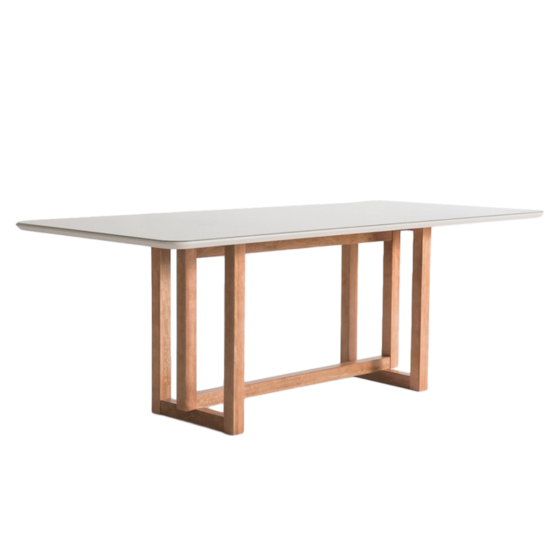 Mesa De Jantar Retangular Três Cantos Com Tampo De Vidro