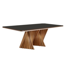 Mesa de Jantar Samira C/ Tampo de Vidro 220 cm - Champagne/Preto Fosco