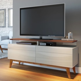 Rack Classic Para TV Até 45 Polegadas Com 2 Gavetas E Tampo Duplo 140cm Off White/Freijó - Outlet