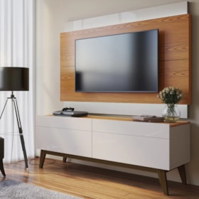 Rack Classic Para TV Até 50 Polegadas Com 2 Gavetas 140cm Off White/Nature - Outlet