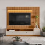 Rack Com Painel Ouro Preto 224cm - Nature E Off White