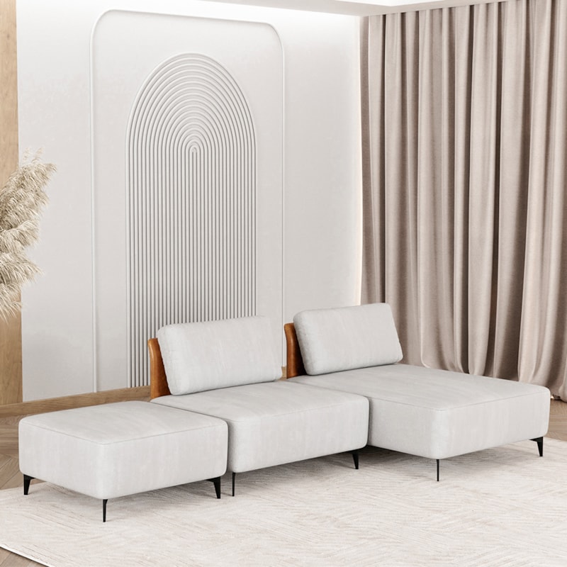Sofá Marzenie Com Chaise E Puff 3 A 4 Lugares